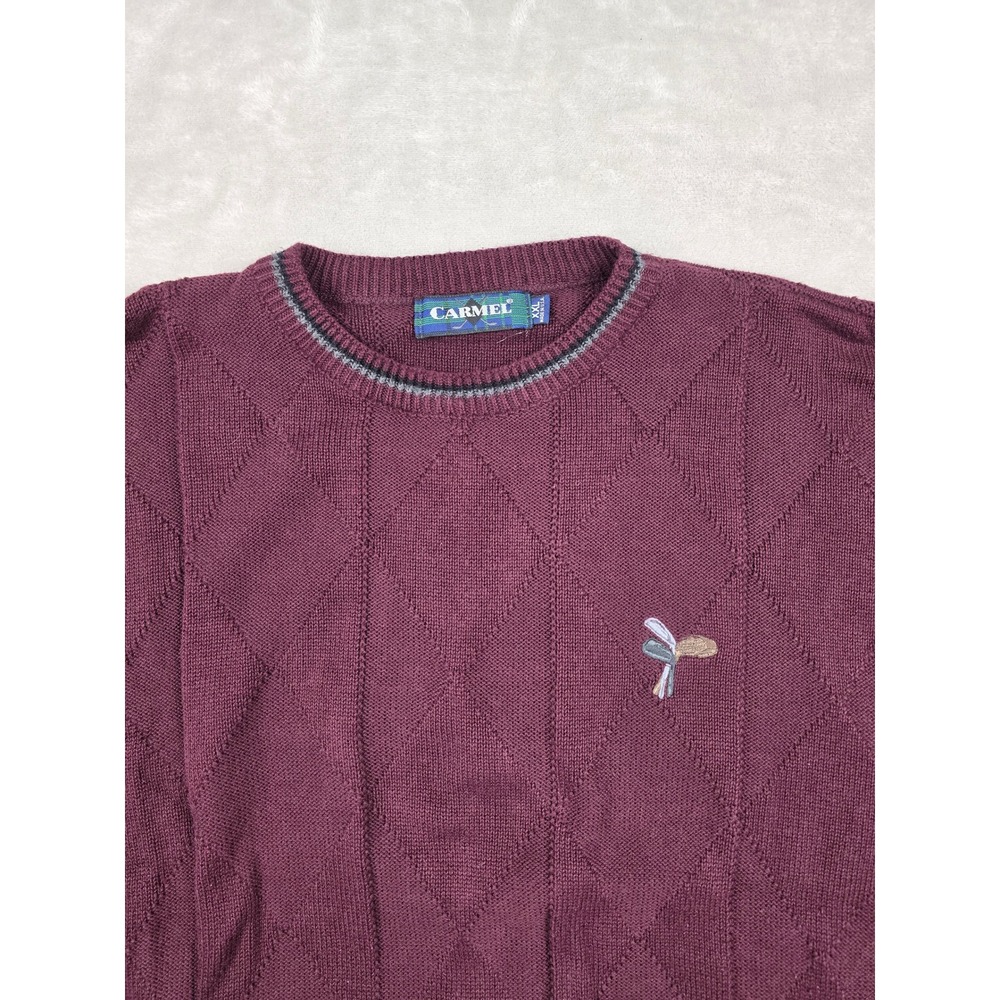 Vintage Carmel Sweater Mens XXL Maroon‎ Diamond Knit Golf Pullover Made in USA